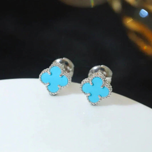 [Lumi Jewellery]CLOVER MINI 9.5MM ONYX STUD EARRINGS SILVER
