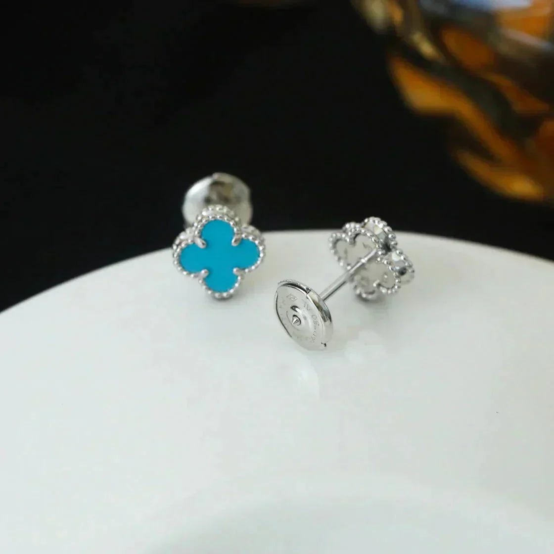 [Lumi Jewellery]CLOVER MINI 9.5MM ONYX STUD EARRINGS SILVER