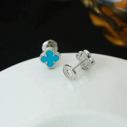 [Lumi Jewellery]CLOVER MINI 9.5MM ONYX STUD EARRINGS SILVER