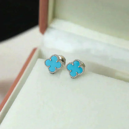 [Lumi Jewellery]CLOVER MINI 9.5MM ONYX STUD EARRINGS SILVER