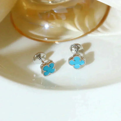 [Lumi Jewellery]CLOVER MINI 9.5MM ONYX STUD EARRINGS SILVER