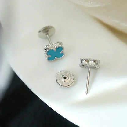 [Lumi Jewellery]CLOVER MINI 9.5MM ONYX STUD EARRINGS SILVER