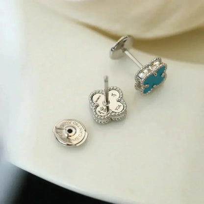 [Lumi Jewellery]CLOVER MINI 9.5MM ONYX STUD EARRINGS SILVER