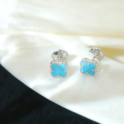 [Lumi Jewellery]CLOVER MINI 9.5MM ONYX STUD EARRINGS SILVER