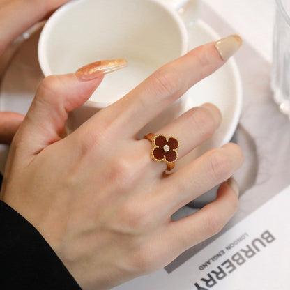 [Lumi Jewellery]CLOVER CARNELIAN RING ROSE GOLD DIAMOND