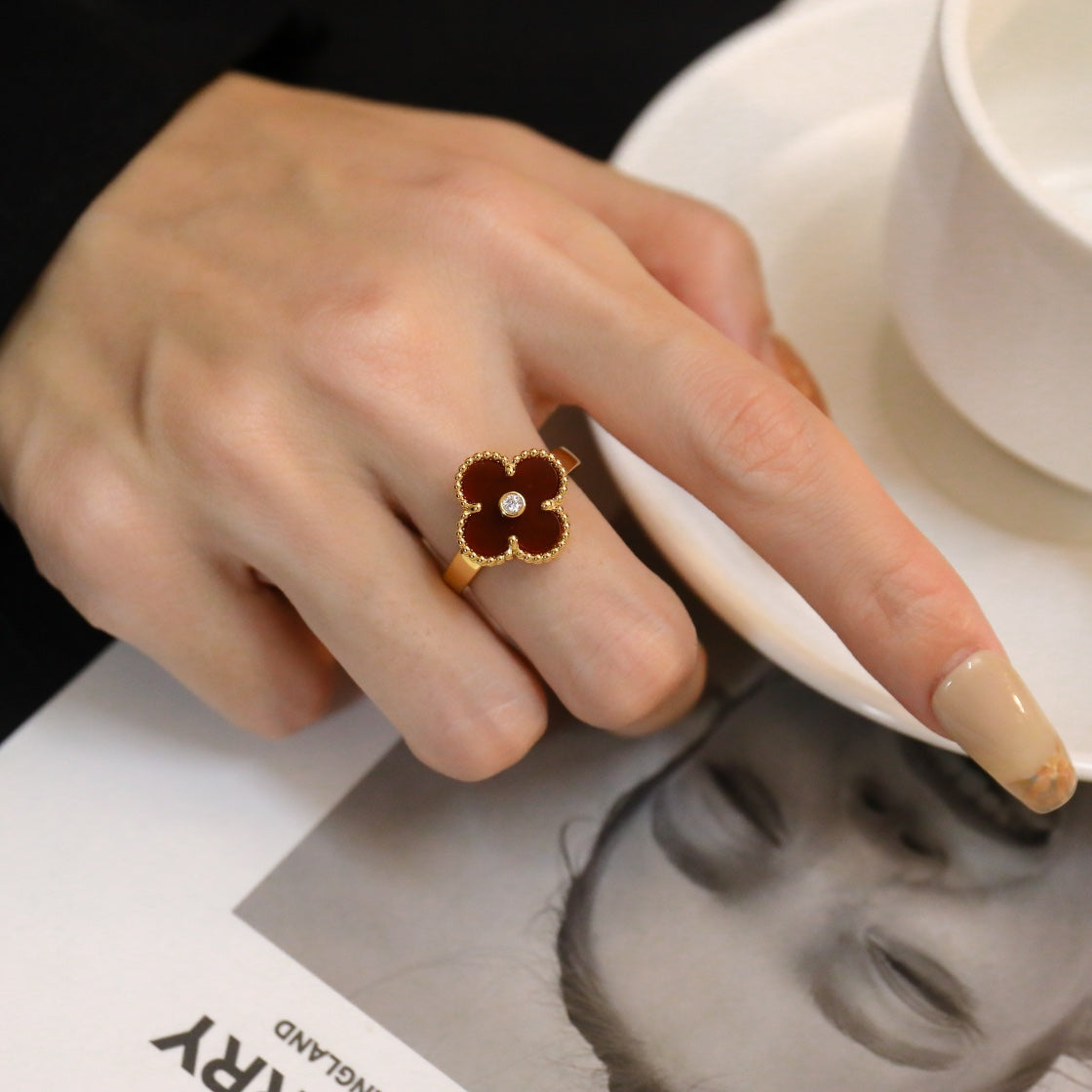 [Lumi Jewellery]CLOVER CARNELIAN RING ROSE GOLD DIAMOND