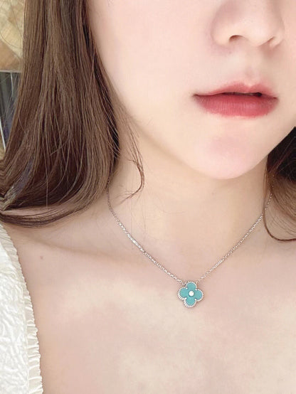 [Lumi Jewellery]CLOVER 1 DIAMOND LIGHT BLUE SILVER NECKLACE