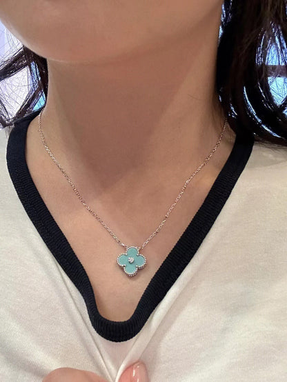 [Lumi Jewellery]CLOVER 1 DIAMOND LIGHT BLUE SILVER NECKLACE