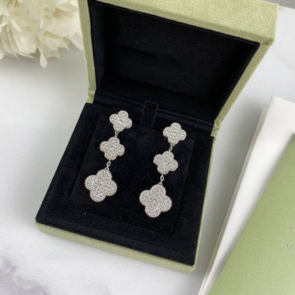 [Lumi Jewellery]CLOVER 3 MOTIF DIAMOND SILVER DROP EARRINGS