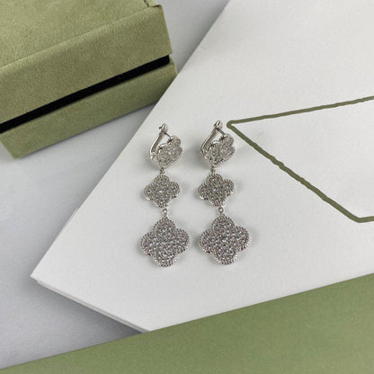 [Lumi Jewellery]CLOVER 3 MOTIF DIAMOND SILVER DROP EARRINGS