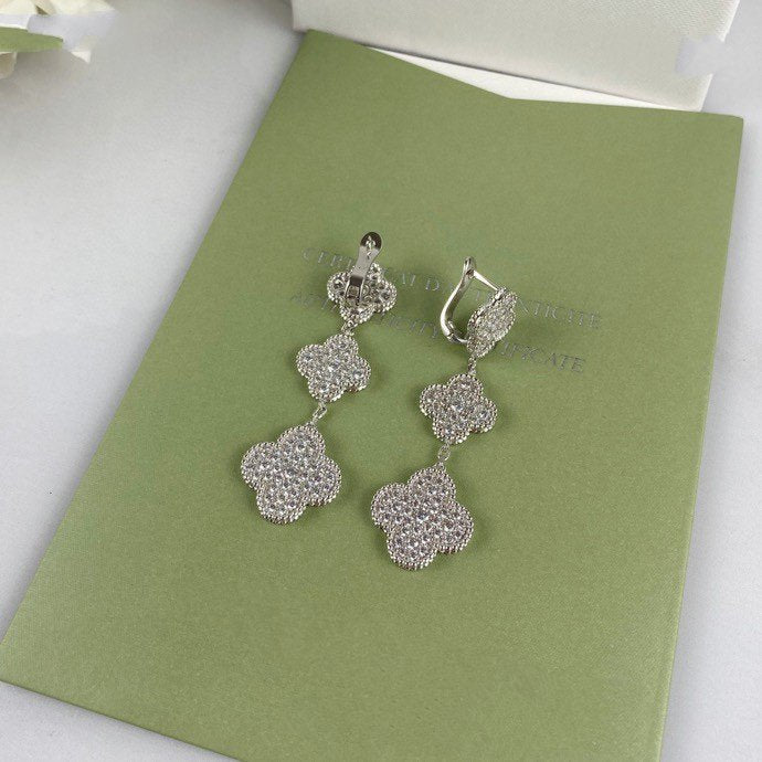 [Lumi Jewellery]CLOVER 3 MOTIF DIAMOND SILVER DROP EARRINGS