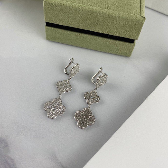 [Lumi Jewellery]CLOVER 3 MOTIF DIAMOND SILVER DROP EARRINGS