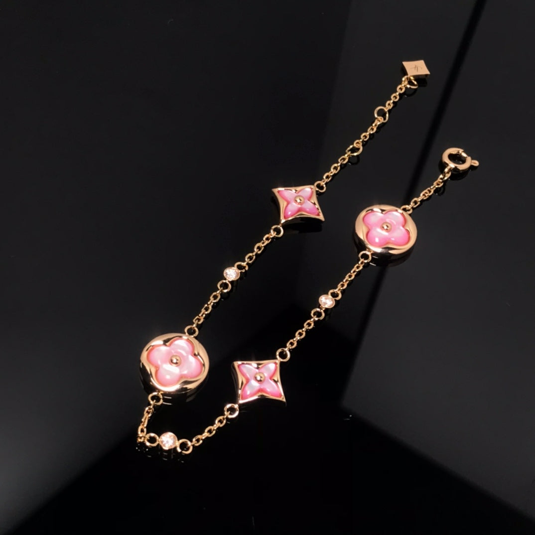 [Lumi Jewellery]STAR AND SUN 4 MOTIF PINK MOP PINK GOLD BRACELET