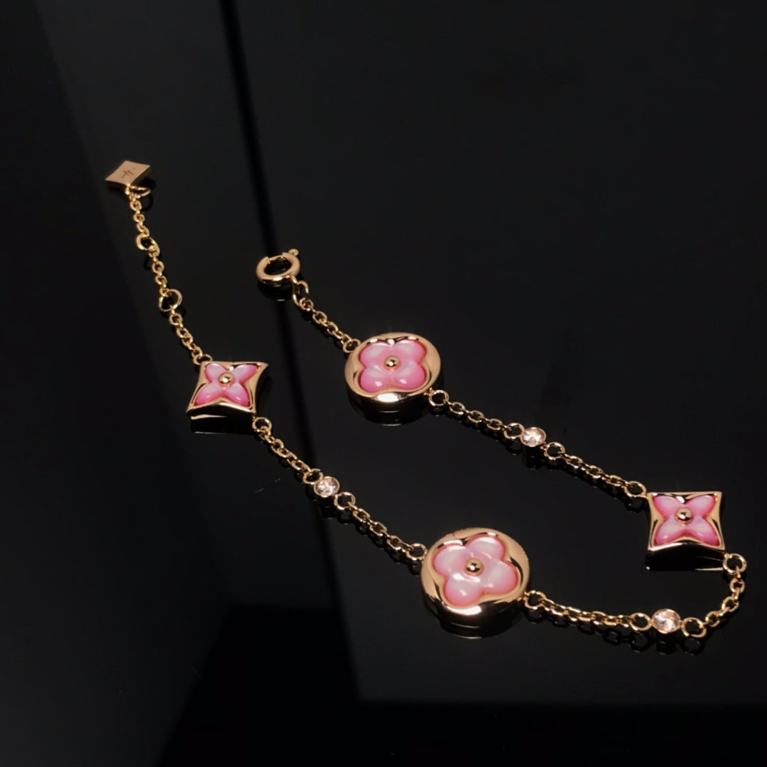 [Lumi Jewellery]STAR AND SUN 4 MOTIF PINK MOP PINK GOLD BRACELET