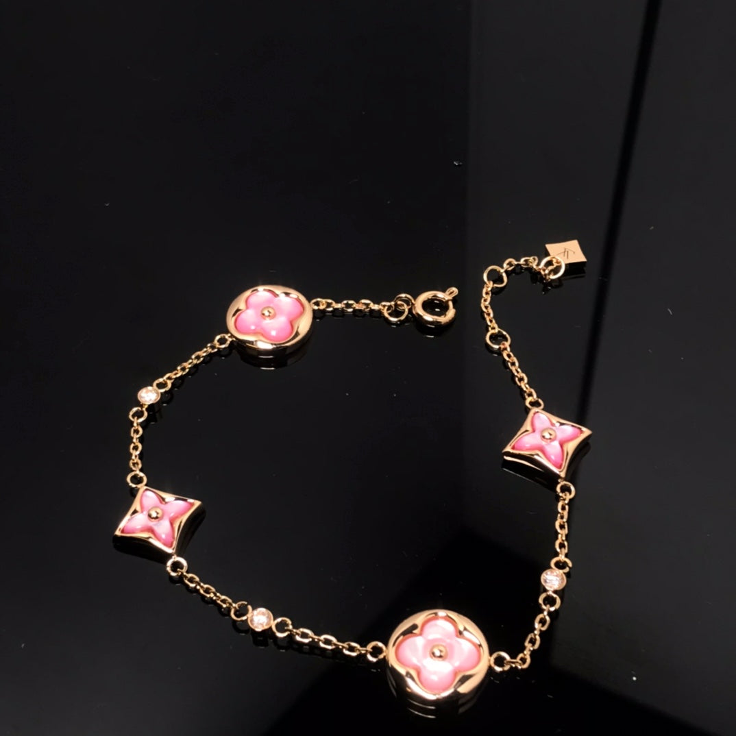 [Lumi Jewellery]STAR AND SUN 4 MOTIF PINK MOP PINK GOLD BRACELET
