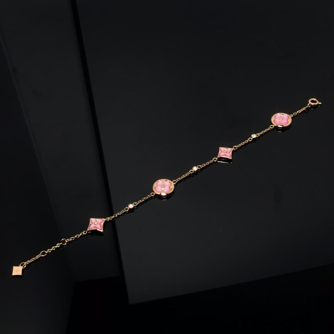 [Lumi Jewellery]STAR AND SUN 4 MOTIF PINK MOP PINK GOLD BRACELET