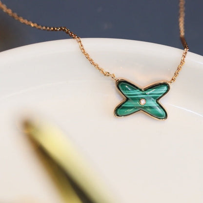 [Lumi Jewellery]JEUX MALACHITE 1 DIAMOND PINK GOLD NECKLACE