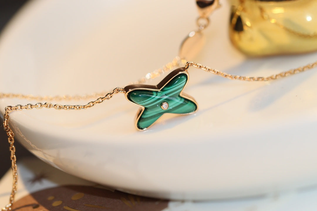 [Lumi Jewellery]JEUX MALACHITE 1 DIAMOND PINK GOLD NECKLACE