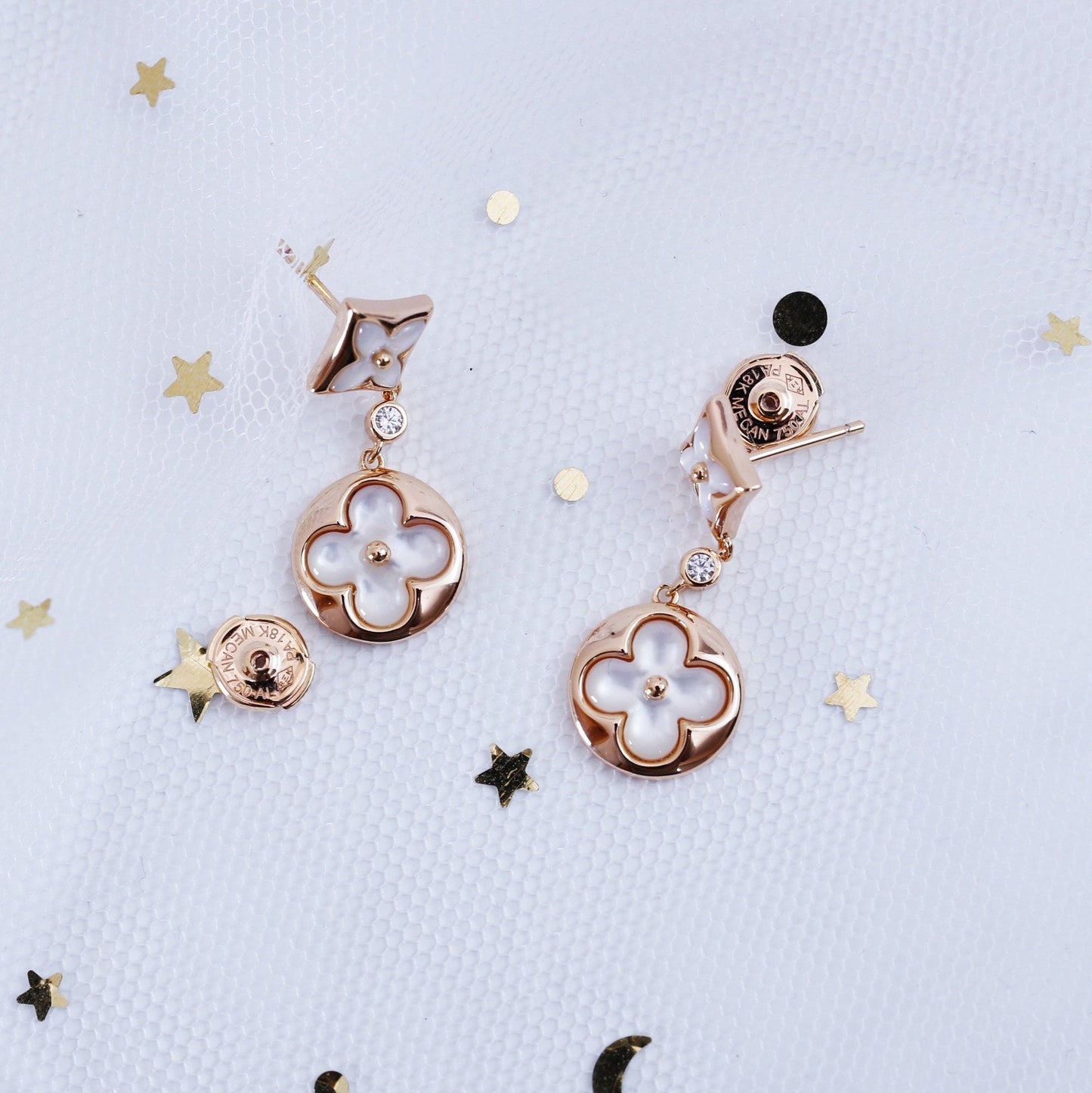 [Lumi Jewellery]STAR AND SUN PINK GOLD MOP DROP EARRINGS