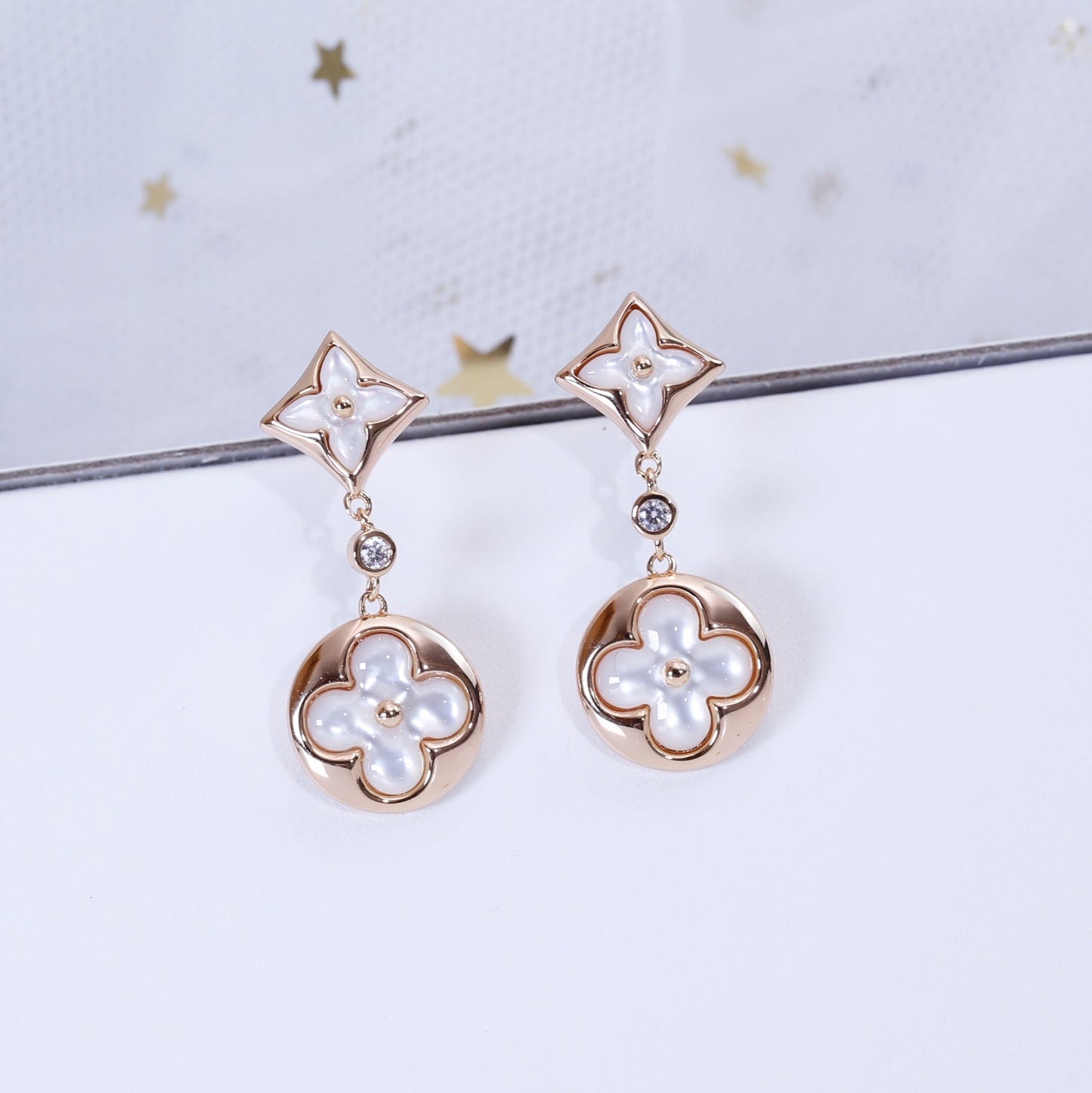 [Lumi Jewellery]STAR AND SUN PINK GOLD MOP DROP EARRINGS
