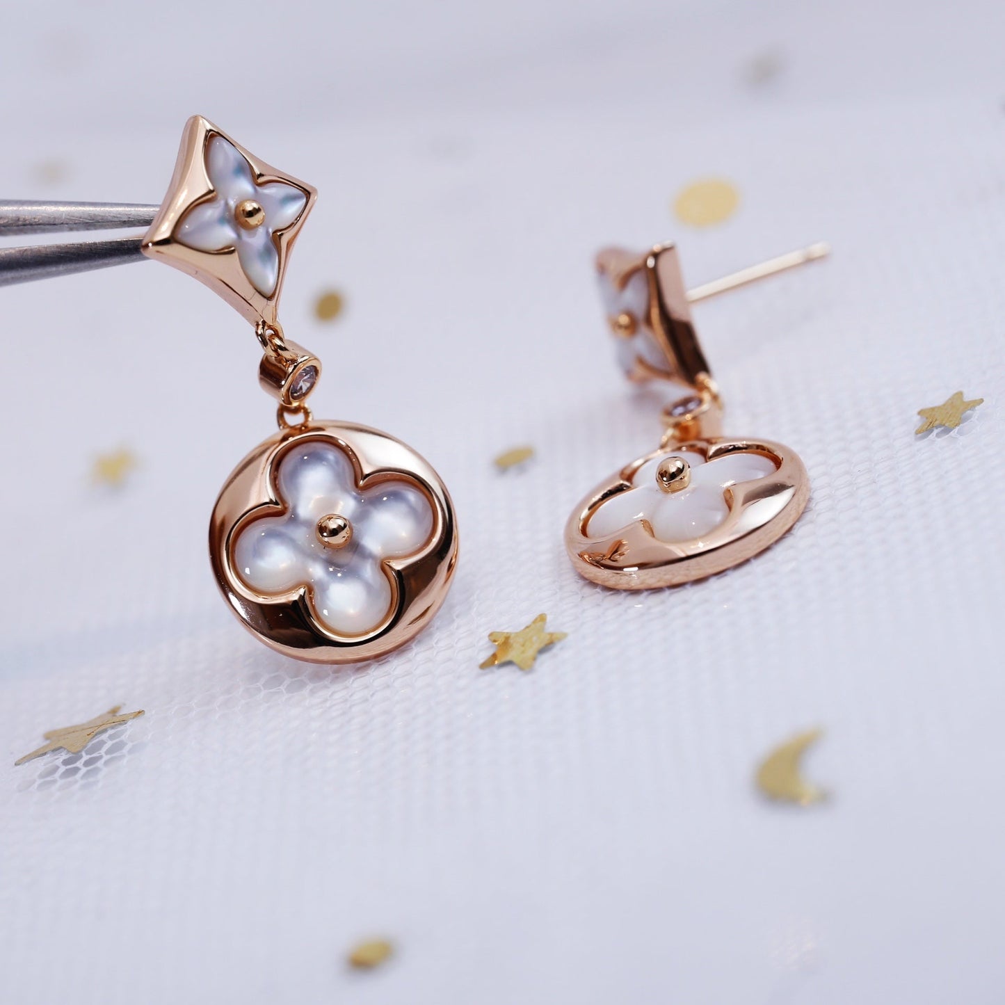 [Lumi Jewellery]STAR AND SUN PINK GOLD MOP DROP EARRINGS
