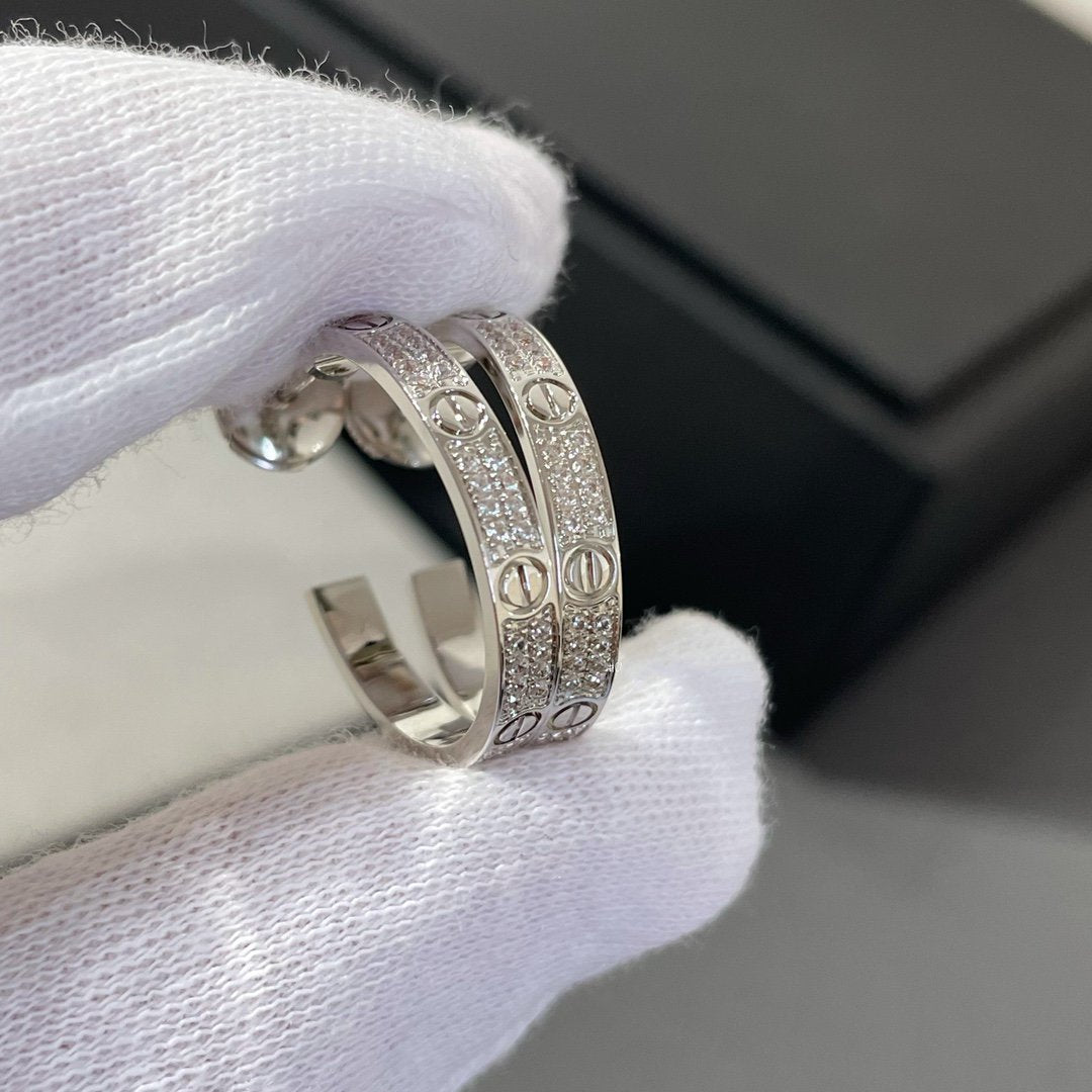 [Lumi Jewellery]LOVE DIAMOND SILVER HOOP EARRINGS