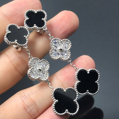 [Lumi Jewellery]CLOVER 3 MOTIF DIAMOND ONYX SILVER EARRINGS