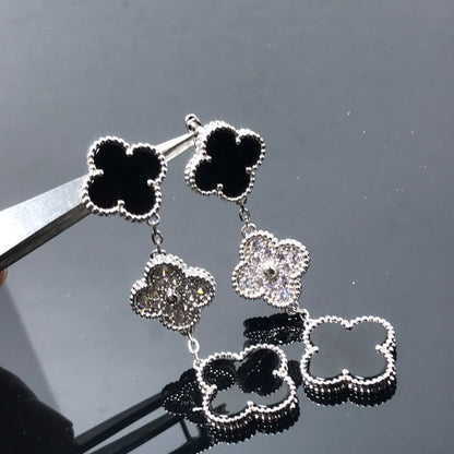 [Lumi Jewellery]CLOVER 3 MOTIF DIAMOND ONYX SILVER EARRINGS