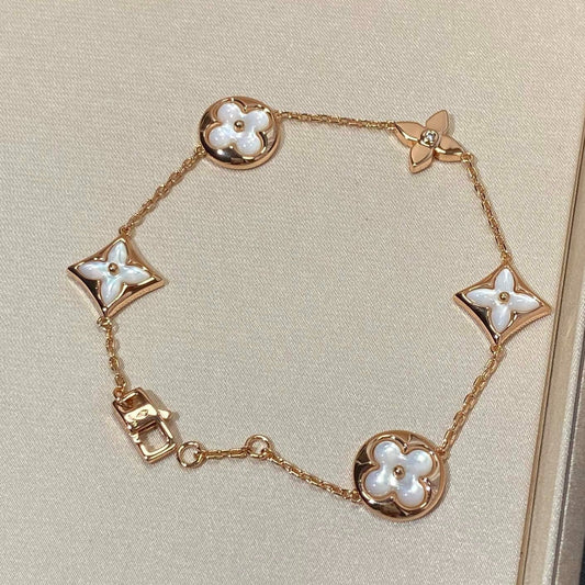 [Lumi Jewellery]STAR AND SUN 5 MOTIF MOP PINK GOLD BRACELET