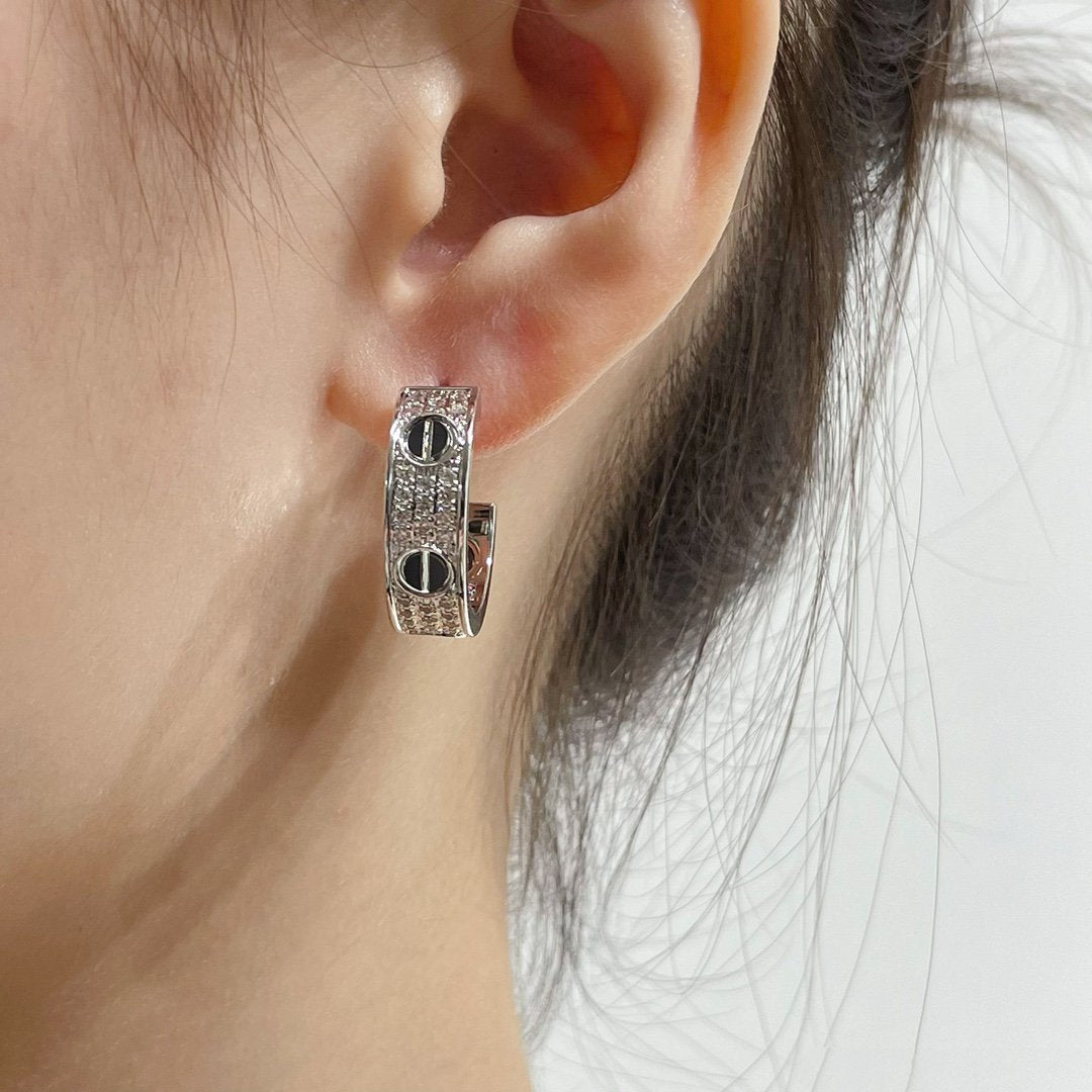 [Lumi Jewellery]LOVE CERAMIC DIAMOND PAVED SILVER EARRINGS