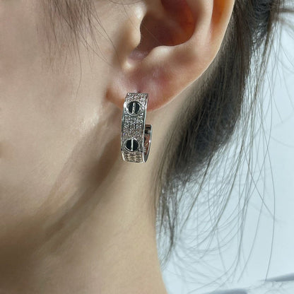 [Lumi Jewellery]LOVE CERAMIC DIAMOND PAVED SILVER EARRINGS