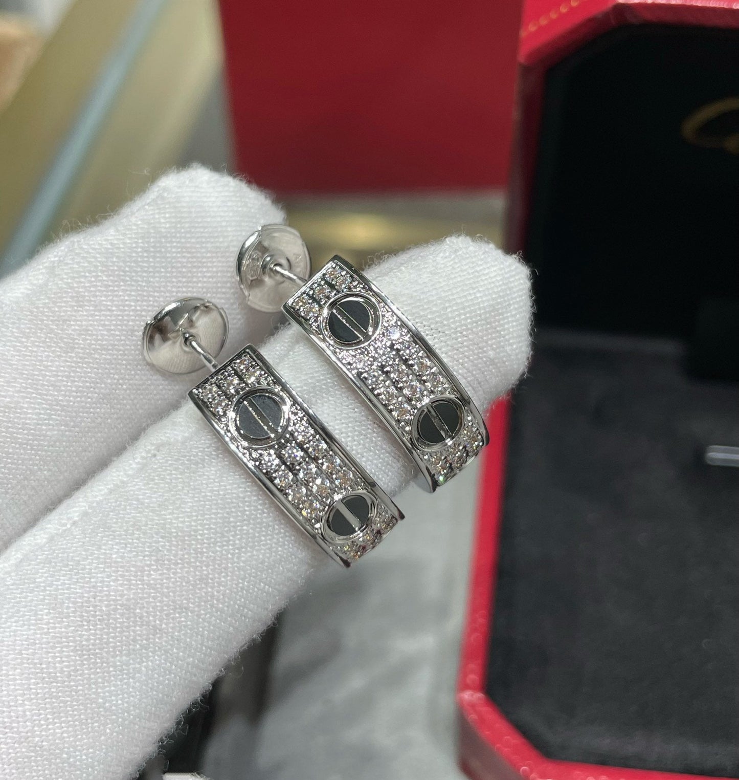 [Lumi Jewellery]LOVE CERAMIC DIAMOND PAVED SILVER EARRINGS