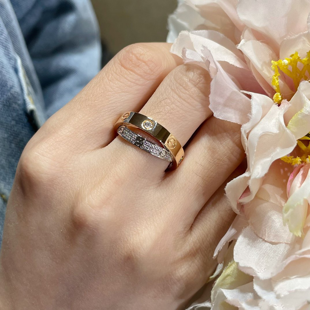 [Lumi Jewellery]LOVE PINK GOLD SILVER DIAMOND DOUBLE RING