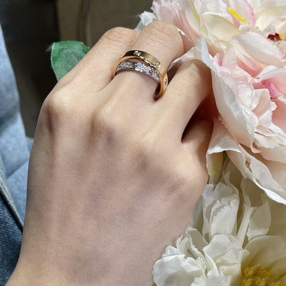 [Lumi Jewellery]LOVE PINK GOLD SILVER DIAMOND DOUBLE RING