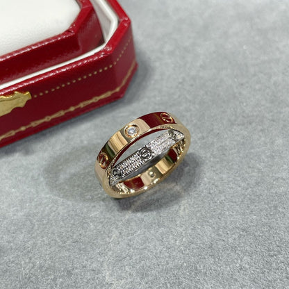 [Lumi Jewellery]LOVE PINK GOLD SILVER DIAMOND DOUBLE RING