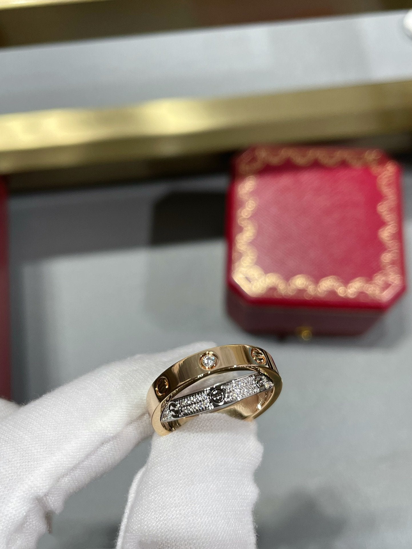 [Lumi Jewellery]LOVE PINK GOLD SILVER DIAMOND DOUBLE RING