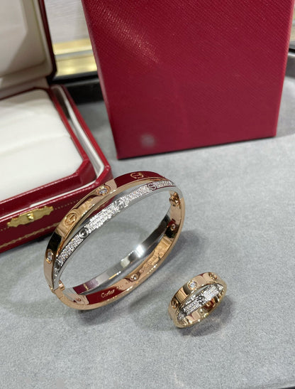 [Lumi Jewellery]LOVE PINK GOLD SILVER DIAMOND DOUBLE RING