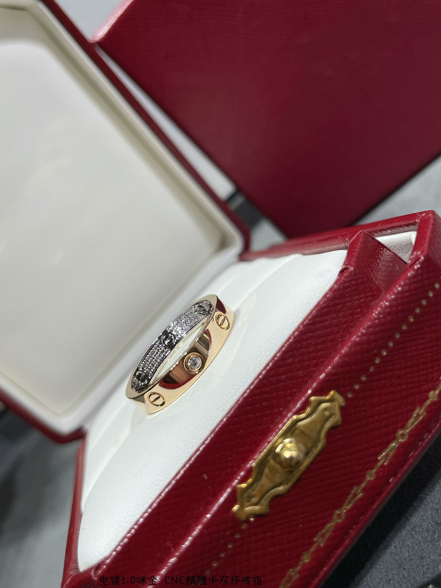 [Lumi Jewellery]LOVE PINK GOLD SILVER DIAMOND DOUBLE RING
