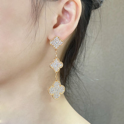 [Lumi Jewellery]CLOVER 3 MOTIFS DIAMOND PAVED ROSE GOLD EARRINGS