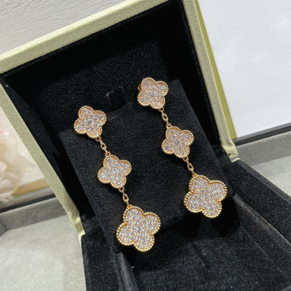 [Lumi Jewellery]CLOVER 3 MOTIFS DIAMOND PAVED ROSE GOLD EARRINGS