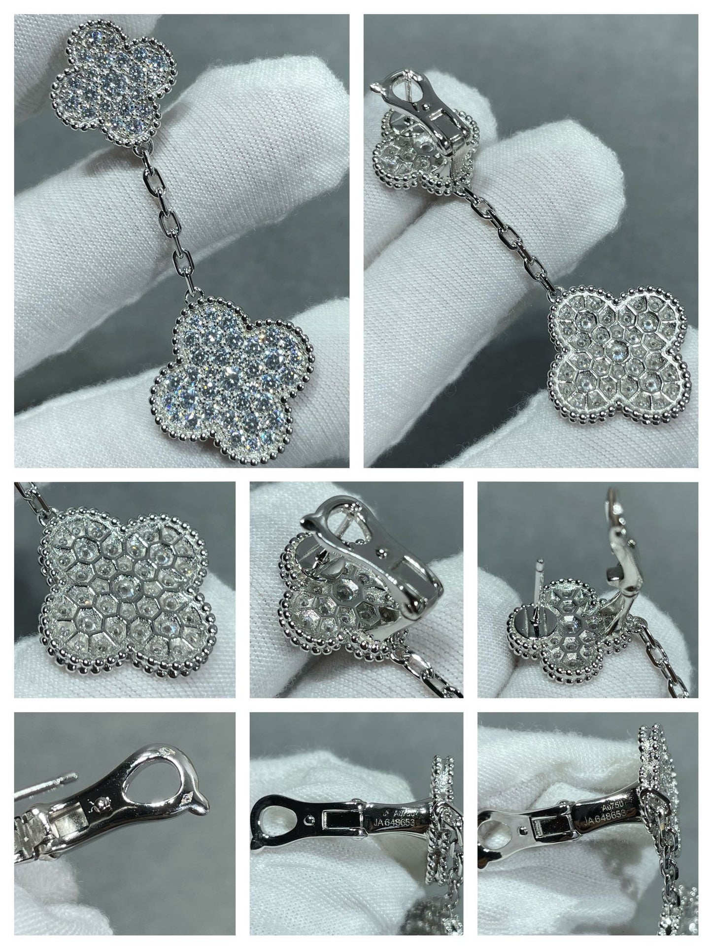 [Lumi Jewellery]CLOVER 2 MOTIFS DIAMOND PAVED SILVER EARRINGS