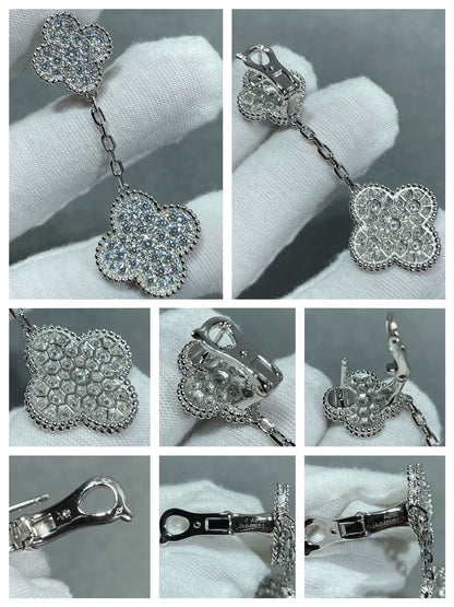 [Lumi Jewellery]CLOVER 2 MOTIFS DIAMOND PAVED SILVER EARRINGS