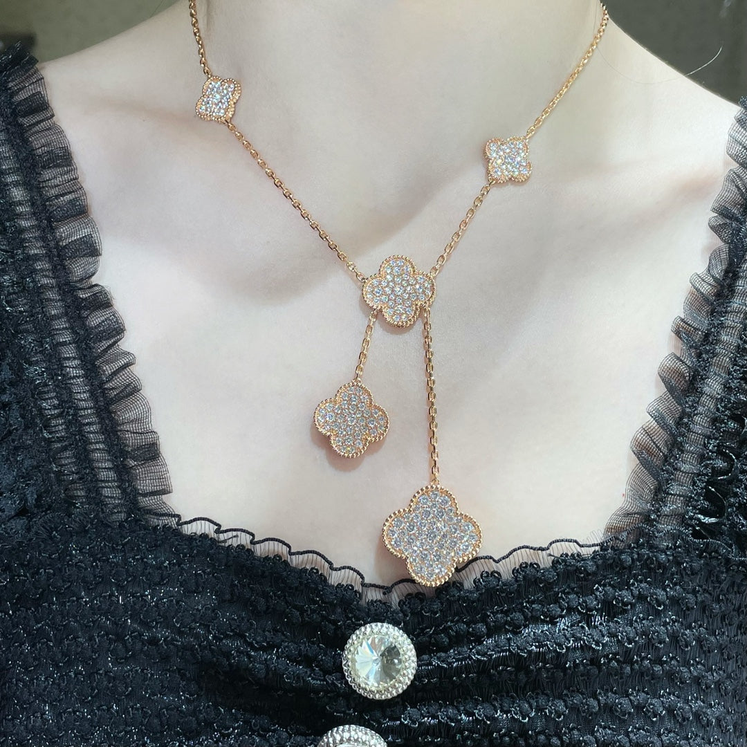 [Lumi Jewellery]CLOVER 6 MOTIF DIAMOND PAVED NECKLACE
