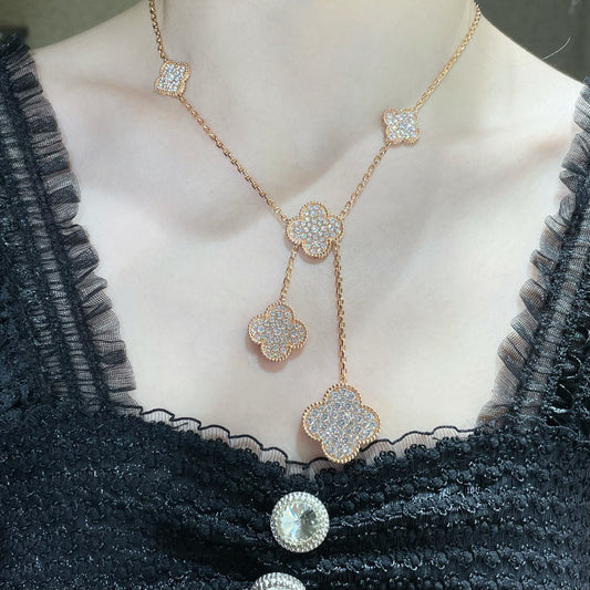 [Lumi Jewellery]CLOVER 6 MOTIF DIAMOND PAVED NECKLACE