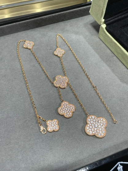 [Lumi Jewellery]CLOVER 6 MOTIF DIAMOND PAVED NECKLACE