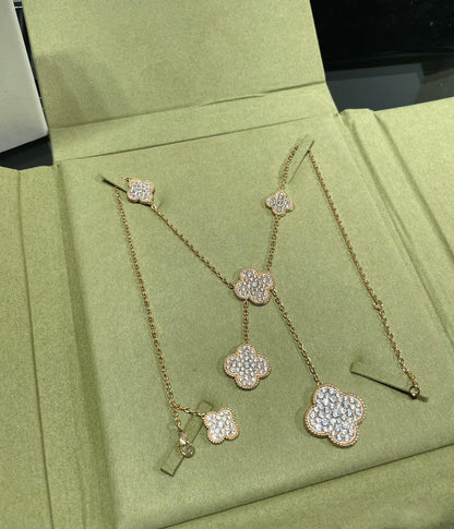 [Lumi Jewellery]CLOVER 6 MOTIF DIAMOND PAVED NECKLACE