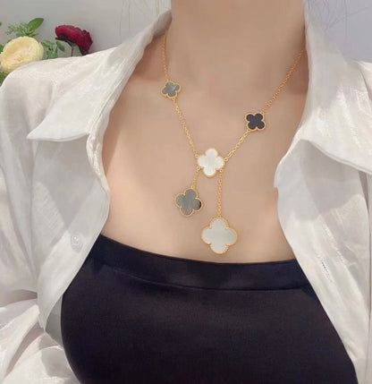 [Lumi Jewellery]CLOVER 6 MOTIF MOP ONYX GOLD NECKLACE