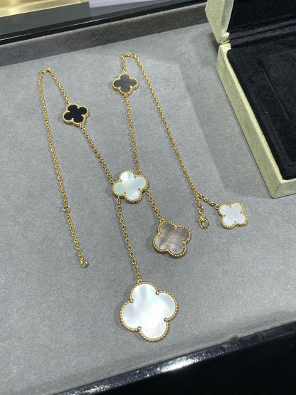 [Lumi Jewellery]CLOVER 6 MOTIF MOP ONYX GOLD NECKLACE