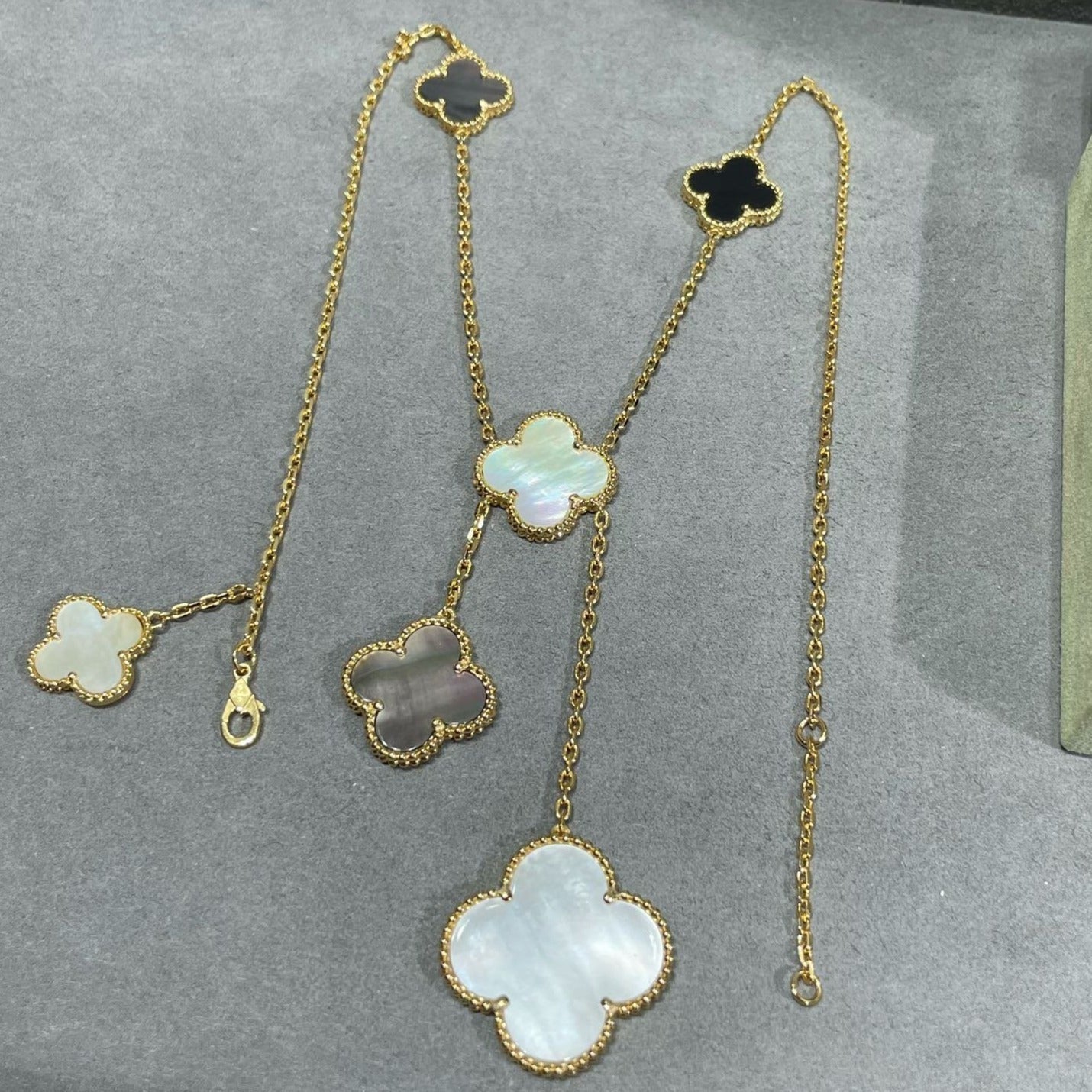 [Lumi Jewellery]CLOVER 6 MOTIF MOP ONYX GOLD NECKLACE