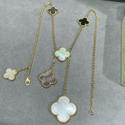 [Lumi Jewellery]CLOVER 6 MOTIF MOP ONYX GOLD NECKLACE